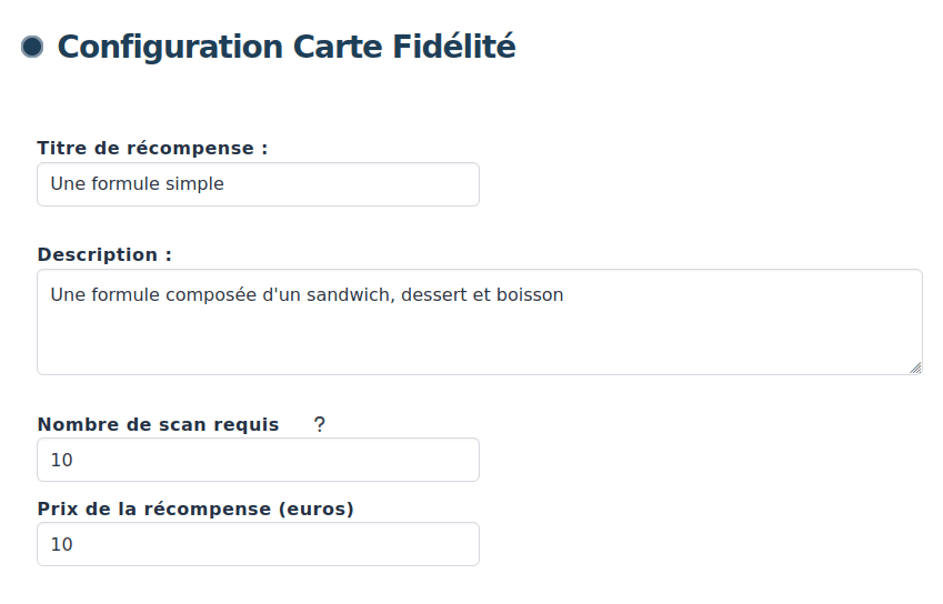 Configuration carte fidélité